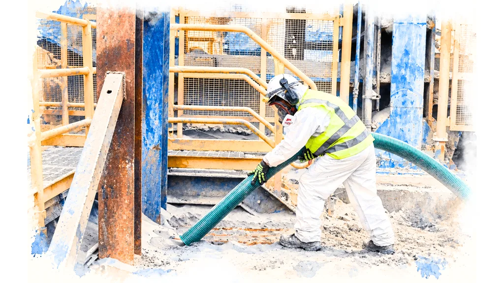 Instalación industrial portuaria vinculada a servicios para la minería, ilustración Pymemin en acuarela