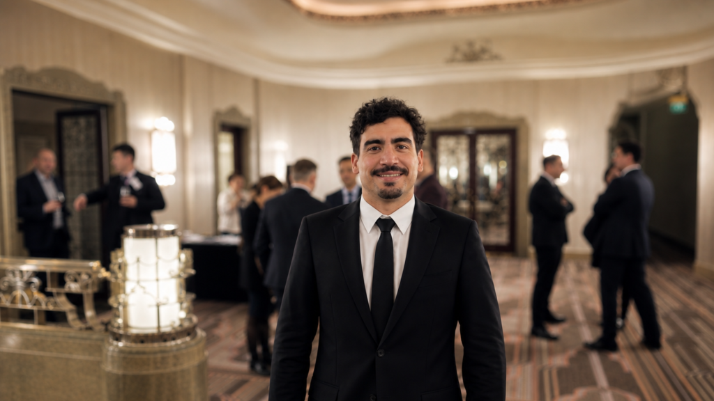 Nicolás Muñoz Valdés, de traje oscuro, durante un encuentro profesional de la industria minera